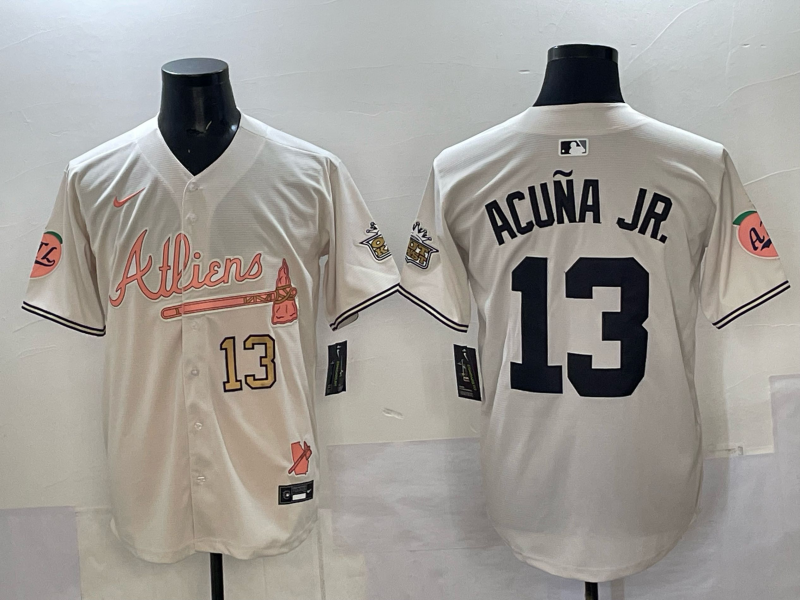 Men Atlanta Braves #13 Acuna Jr white Nike 2025 MLB Jersey 001